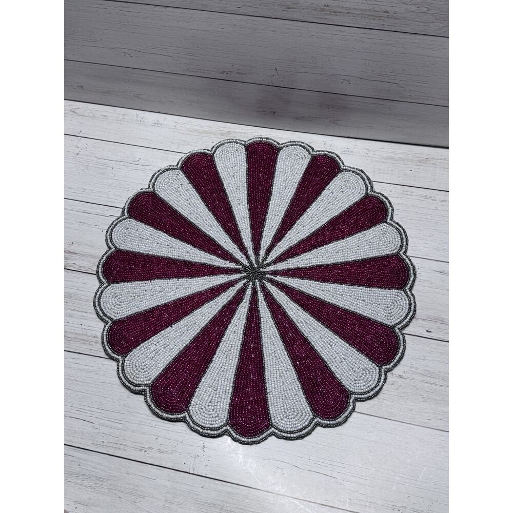Tiramisu Beaded Placemats 15in Christmas Holiday Red/green Candy Stripe (TWO)